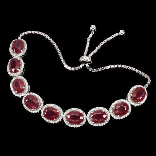***IN STOCK!!*** Mesmerizing Oval Cut 8x6mm Top Blood Red Ruby 925 Sterling Silver Bracelet 10 Inch