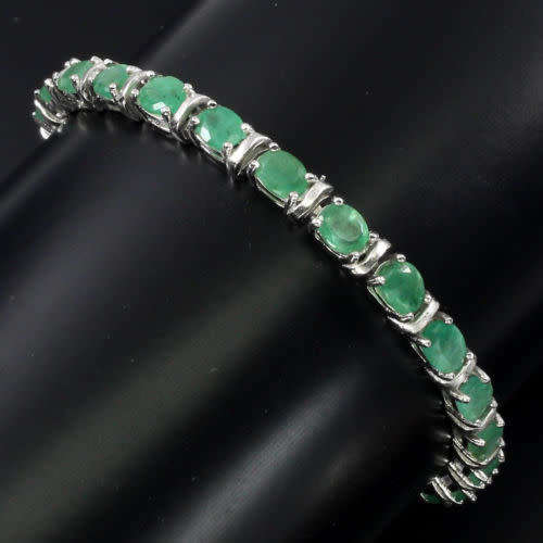 ***IN STOCK!!*** Mesmerizing Oval Cut 5x4mm Top Rich Green Emerald 925 Sterling Silver Bracelet 8inc