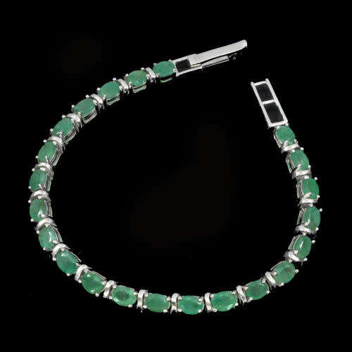 ***IN STOCK!!*** Mesmerizing Oval Cut 5x4mm Top Rich Green Emerald 925 Sterling Silver Bracelet 8inc