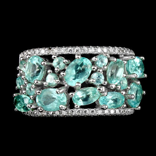 ***IN STOCK!!*** Real stones! Oval Cut 6x4 Mm Top Neon Blue Apatite 925 Sterling Silver Ring Sz 9