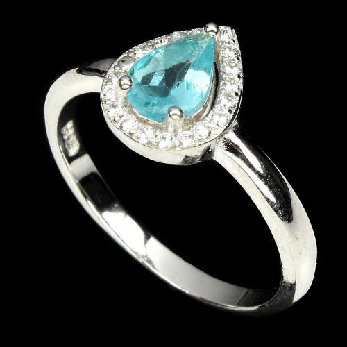 ***IN STOCK!!*** Elegant Pear Cut 7x5mm Top Neon Blue Apatite  925 Sterling Silver Ring 7
