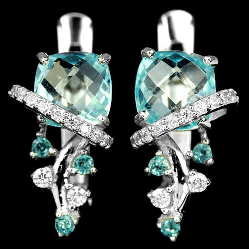 ***IN STOCK!!***REAL GEMSTONES***SKY BLUE TOPAZ CHECKER BORD TABLE STERLING 925 SILVER EA