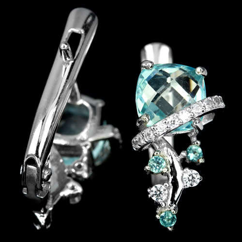***IN STOCK!!***REAL GEMSTONES***SKY BLUE TOPAZ CHECKER BORD TABLE STERLING 925 SILVER EA