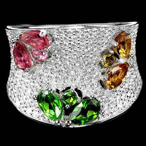 ***IN STOCK!!***REAL GEMSTONES***MULTI COLOR TOURMALINE STERLING 925 SILVER RING 6