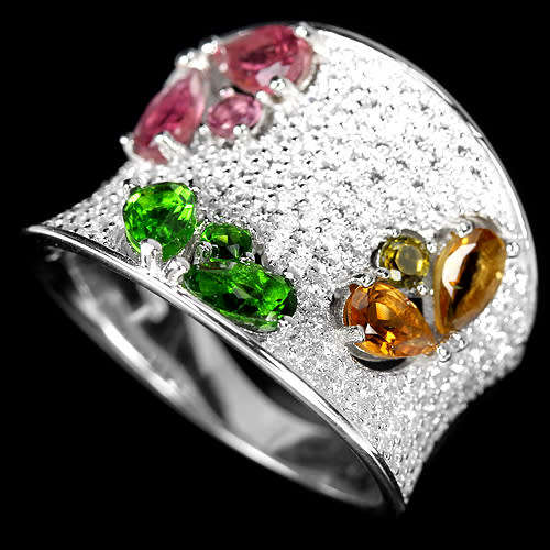 ***IN STOCK!!***REAL GEMSTONES***MULTI COLOR TOURMALINE STERLING 925 SILVER RING 6