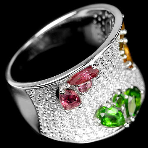 ***IN STOCK!!***REAL GEMSTONES***MULTI COLOR TOURMALINE STERLING 925 SILVER RING 6