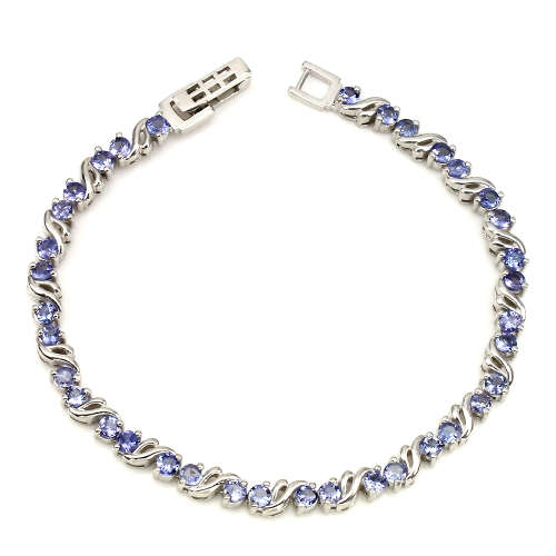 ***IN STOCK!!***REAL GEMSTONES***Round 3mm Top Blue Violet Tanzanite 925 Sterling Silver Bracelet 7.