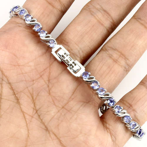 ***IN STOCK!!***REAL GEMSTONES***Round 3mm Top Blue Violet Tanzanite 925 Sterling Silver Bracelet 7.