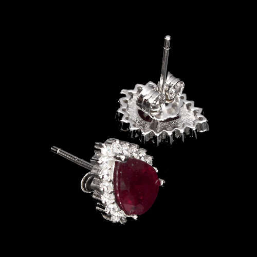 "IN STOCK"  Pear Cut 8x6mm Top Blood Red Ruby 925 Sterling Silver Earrings
