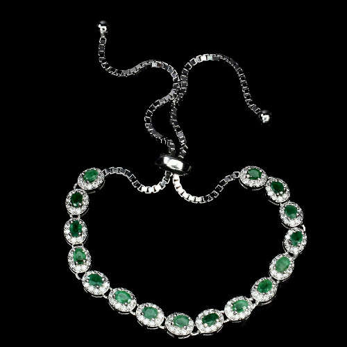 "IN STOCK" Oval Top Rich Green Emerald 925 Sterling Silver Bracelet