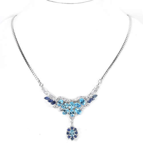 "IN STOCK" SWISS BLUE TOPAZ SAPPHIRE STELRING 925 SILVER NECKLACE 18 INCH