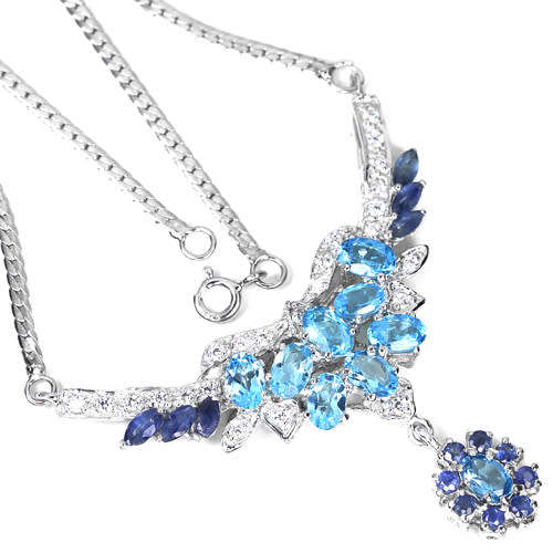 "IN STOCK" SWISS BLUE TOPAZ SAPPHIRE STELRING 925 SILVER NECKLACE 18 INCH