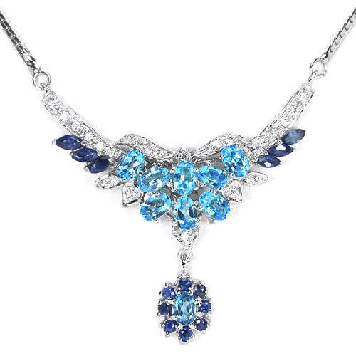 "IN STOCK" SWISS BLUE TOPAZ SAPPHIRE STELRING 925 SILVER NECKLACE 18 INCH