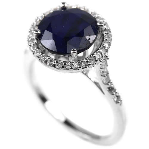 "IN STOCK" ROUND AAA BLUE SAPPHIRE STERLING 925 SILVER RING SIZE 6