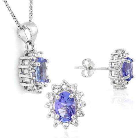 ***IN STOCK***REAL STONES!!!*** 1 1/3 CARAT TANZANITE & DIAMOND 925 STERLING SILVER JEWELRY SET