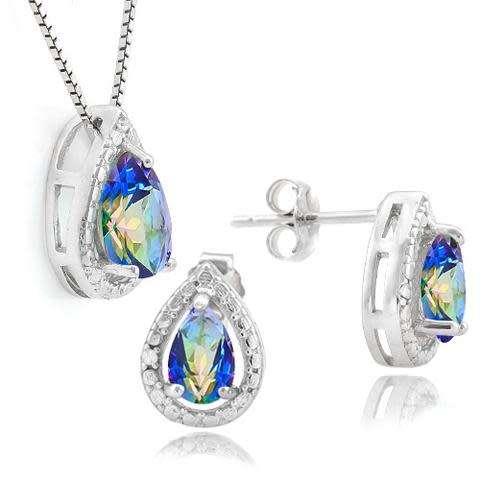 ***IN STOCK***REAL STONES!!!*** 1 CARAT OCEAN MYSTIC GEMSTONE & DIAMOND 925 STERLING SILVER JEWELRY