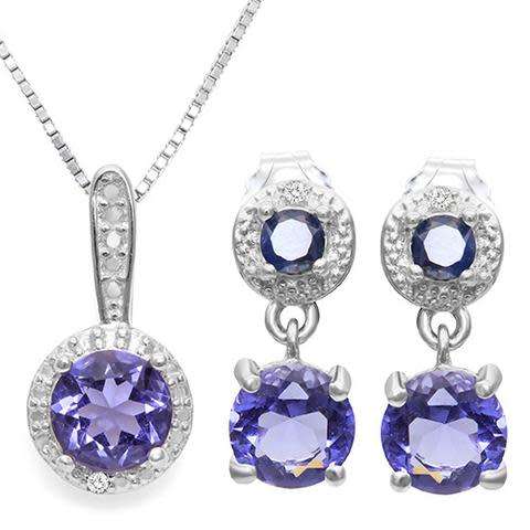 ***IN STOCK***REAL STONES!!!*** LAB TANZANITE & 1/3 CARATSAPPHIRE 925 STERLING SILVER SET