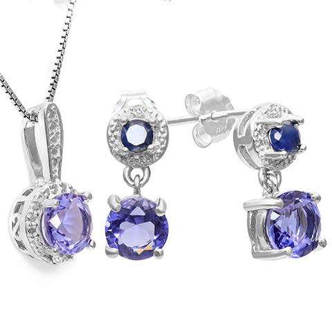 ***IN STOCK***REAL STONES!!!*** LAB TANZANITE & 1/3 CARATSAPPHIRE 925 STERLING SILVER SET