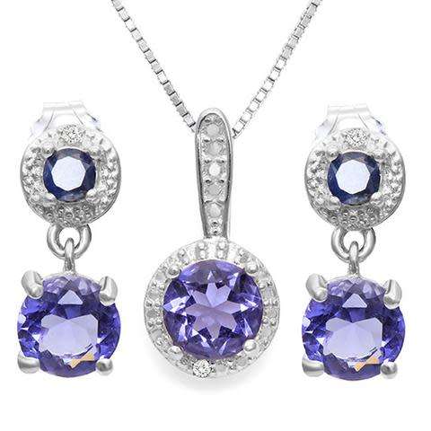 ***IN STOCK***REAL STONES!!!*** LAB TANZANITE & 1/3 CARATSAPPHIRE 925 STERLING SILVER SET