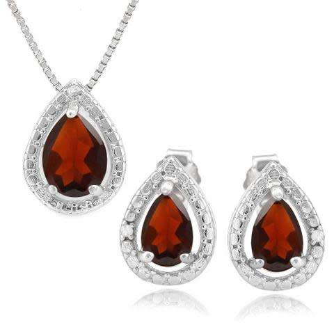 ***IN STOCK***REAL STONES!!!*** 1 1/2 CARAT GARNET & DIAMOND 925 STERLING SILVER JEWELRY SET