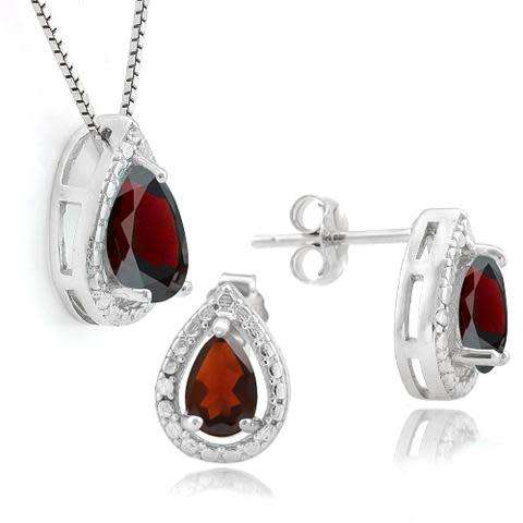 ***IN STOCK***REAL STONES!!!*** 1 1/2 CARAT GARNET & DIAMOND 925 STERLING SILVER JEWELRY SET