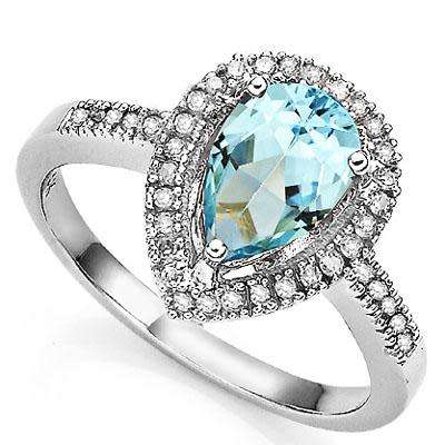 ***IN STOCK***REAL STONES!!!*** 1 3/5 CT BABY SWISS BLUE TOPAZ & DIAMOND 925 STERLING SILVER RING 6