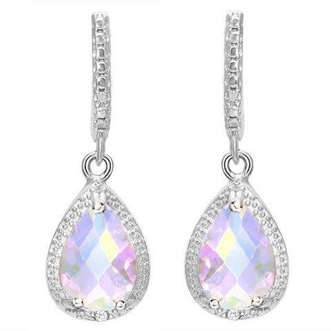 925 Sterling Silver Pear Cut White Mystic Topaz & Diamond Earrings
