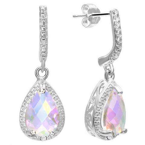 925 Sterling Silver Pear Cut White Mystic Topaz & Diamond Earrings