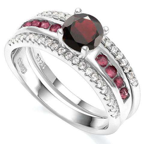 ***IN STOCK!!***REAL GEMSTONES***GARNET & 2/5 CT RUBY 925 STERLING SILVER RING