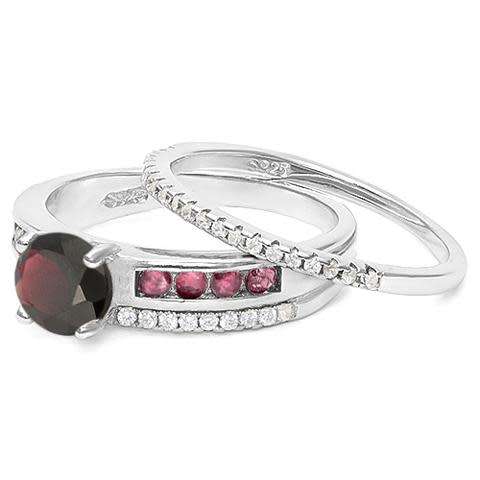 ***IN STOCK!!***REAL GEMSTONES***GARNET & 2/5 CT RUBY 925 STERLING SILVER RING