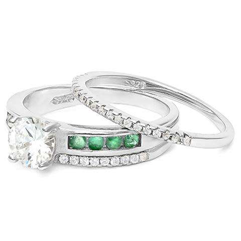 ***IN STOCK!!***REAL GEMSTONES***WHITE TOPAZ & 1/3 CT EMERALD 925 STERLING SILVER RING