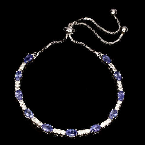 "IN STOCK" Oval 5x3mm Top Rich Blue Violet Tanzanite 925 Silver Bracelet