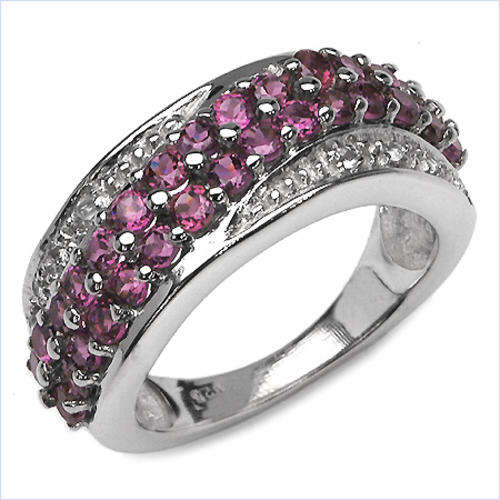 ***R1 310*** Superb 0.16CTW Genuine Rhodolite & Diamond .925 Sterling Sliver Ring
