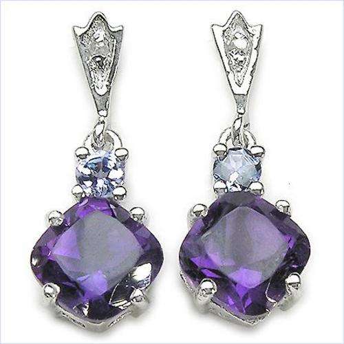 ***R2 450*** Elegant 2.32CTW Genuine Amethyst & Tanzanite .925 Sterling Silver Earrings