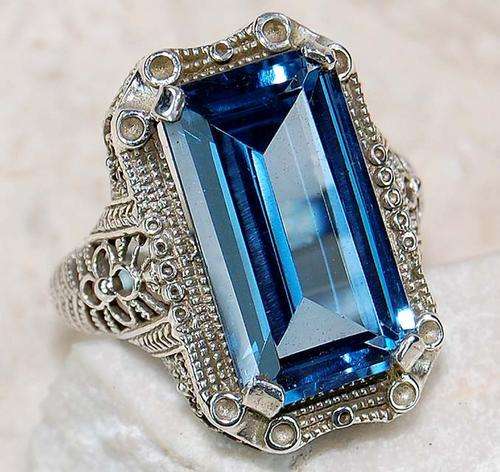 ***R3 770*** 10ct Blue Topaz 925 Silver Filigree Ring Sz 5.75