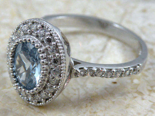 ***R1 940*** BLUE TOPAZ , WHITE TOPAZ 925K STERLING SILVER OVAL RING