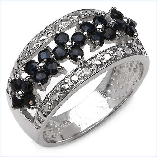 ***R2 380*** 1.02CTW Genuine Sapphire & Diamond .925 Sterling Silver Ring