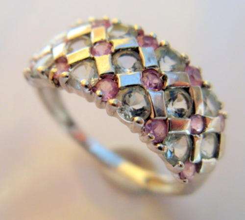 **R7 600**  9CT GOLD AQUAMARINE & PINK SAPPHIRE BAND RING