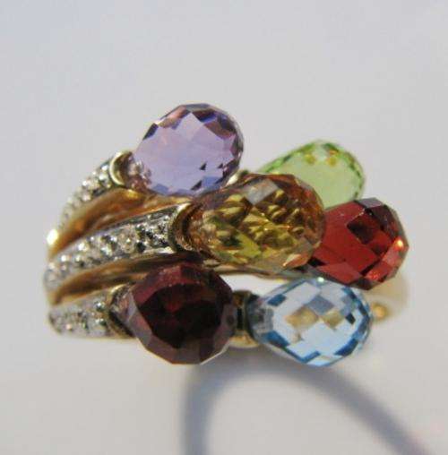 ***R13 380*** UNIQUE 9CT GOLD BRIOLETTE NATURAL GEM RING SIZE P