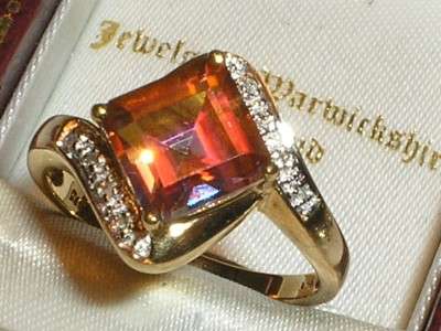 9CT GOLD ORANGE TOPAZ & DIAMOND SOLITAIRE RING