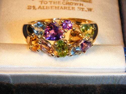 SUPERB 9CT GOLD MULTIGEM LADIES RING SIZE L
