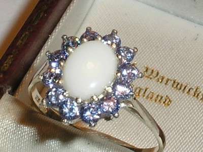 SOLID SILVER TANZANITE & OPAL CLUSTER RING - P -LOVELY