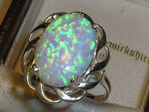 SUPERB SOLID SILVER FIERY OPAL SOLITAIRE RING - N