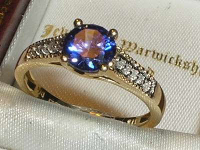 EXQUISITE SOLID 9CT GOLD TANZANITE & DIAMOND SOLITAIRE RING SIZE 7
