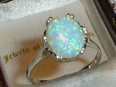 SUPERB SOLID SILVER FIERY OPAL SOLITAIRE RING â N