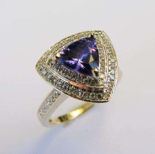 ***R38 000*** Trillion 14Kt Two Tone Gold 1.80ct Diamond and Tanzanite Ring