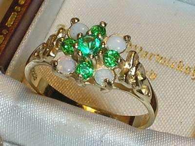 ***R7 000*** LOVELY 9CT GOLD EMERALD & OPAL CLUSTER RING