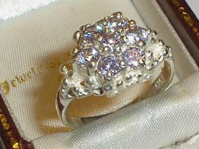 SOLID ENGLISH SILVER REAL TANZANITE CLUSTER RING RING