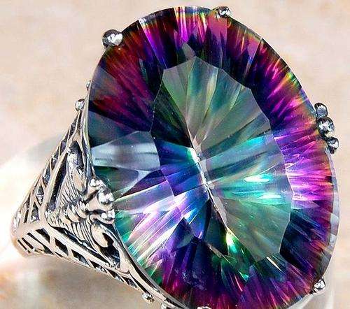 ***R1 900*** 18ct Mystic Topaz 925 Silver Filigree Ring Sz 5.5