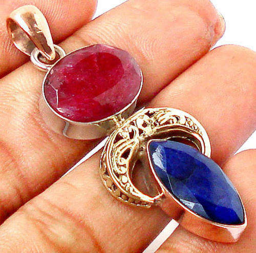***R1 800*** VICTORIAN RUBY BLUE SAPPHIRE 925 SILVER PENDANT